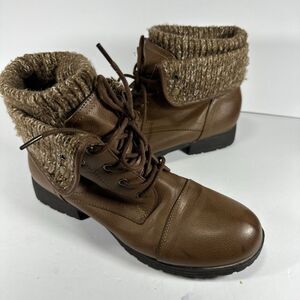 Jessica Cline Cognac Brown Karson Fold Over Collar Boots Size 10